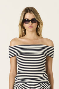 Off Shoulder Striped Top in Navy