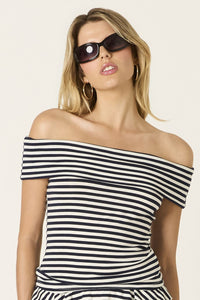 Off Shoulder Striped Top in Navy
