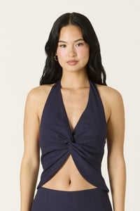Plunging Halter Top in Navy