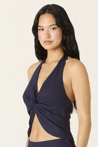 Plunging Halter Top in Navy