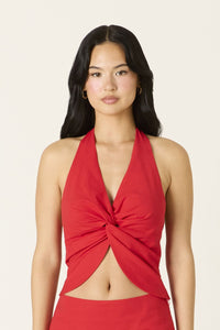 Plunging Halter Top in Red