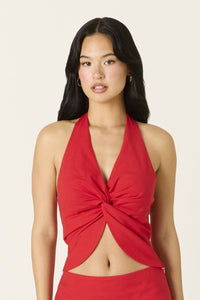 Plunging Halter Top in Red