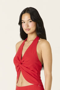 Plunging Halter Top in Red