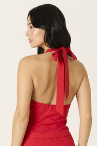 Plunging Halter Top in Red