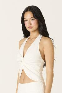 Plunging Halter Top in White