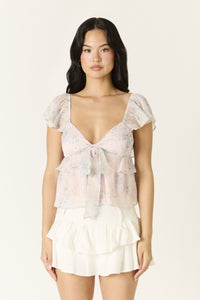 Rosalie Floral Chiffon Flutter Sleeve Babydoll Top
