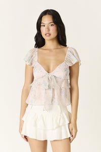 Rosalie Floral Chiffon Flutter Sleeve Babydoll Top
