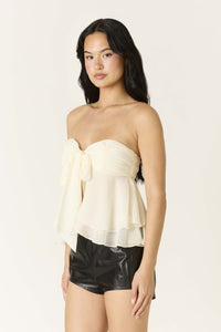 Paloma Chiffon Strapless Ruffle Babydoll Top in Ivory