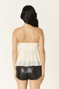 Paloma Chiffon Strapless Ruffle Babydoll Top in Ivory
