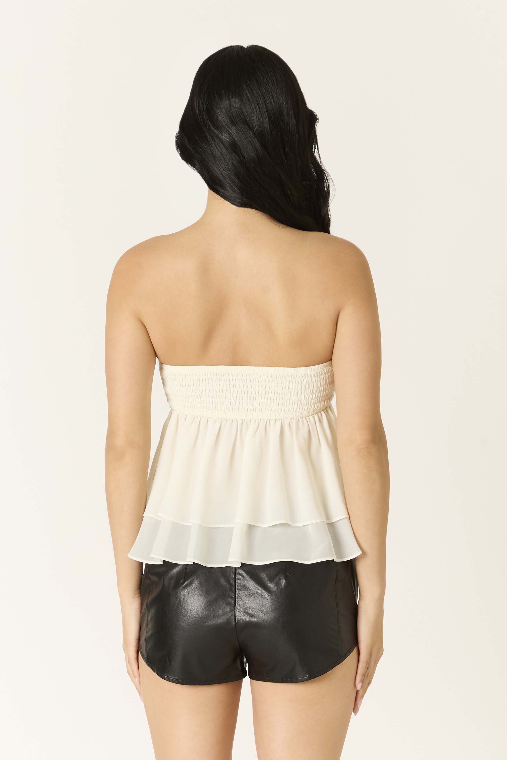 Paloma Chiffon Strapless Ruffle Babydoll Top in Ivory