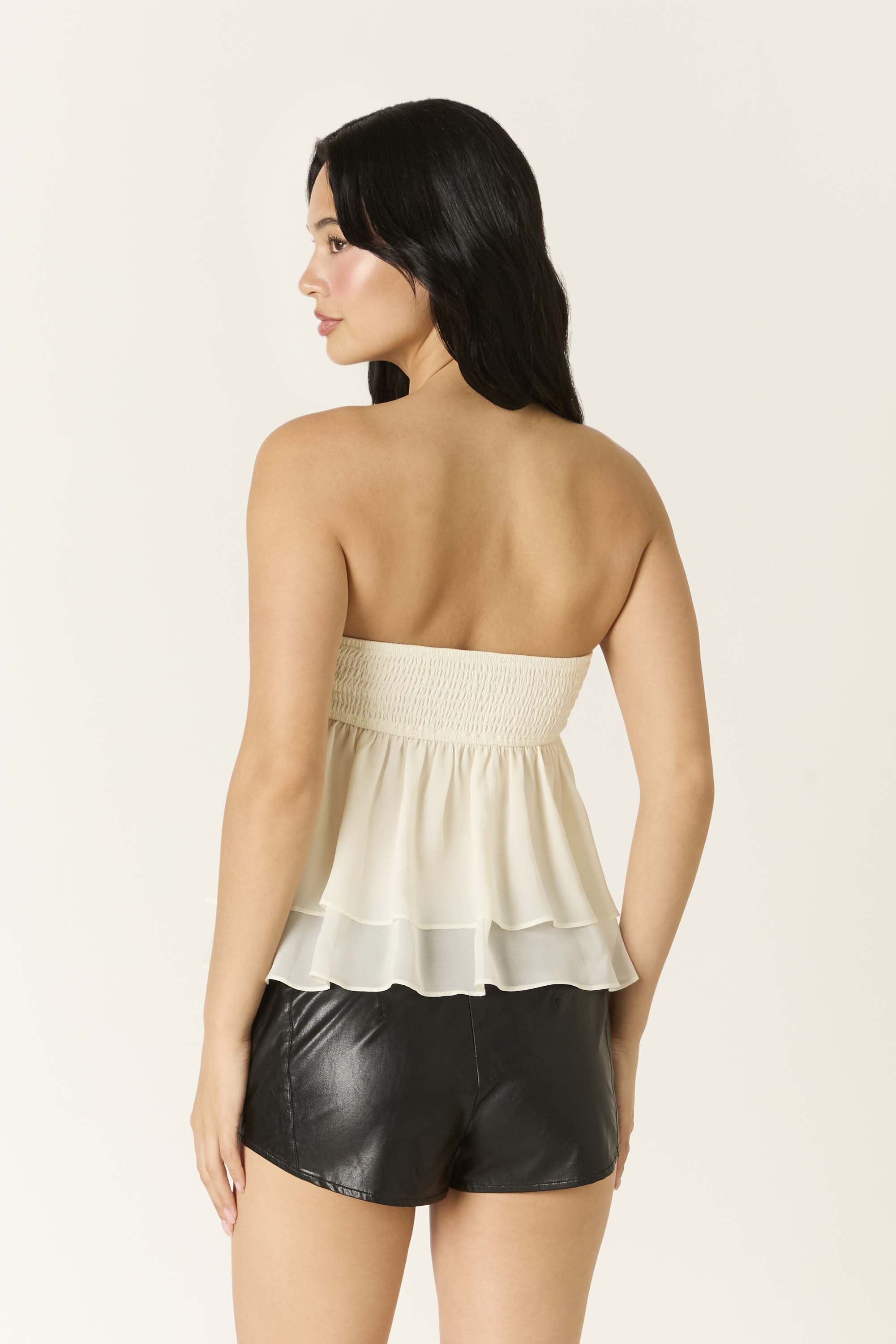 Paloma Chiffon Strapless Ruffle Babydoll Top in Ivory