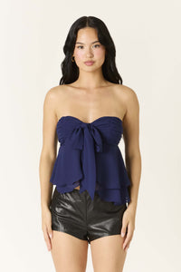 Paloma Chiffon Strapless Ruffle Babydoll Top in Navy