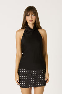 Midnight Cowl Neck Halter Top