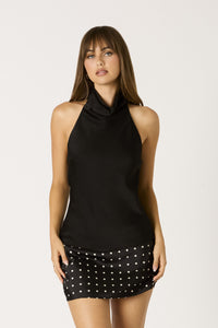 Midnight Cowl Neck Halter Top