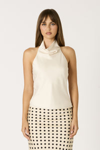 Midnight Cowl Neck Halter Top in Cream