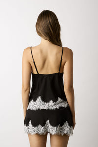 Noelle Satin Floral Lace Trim Bow Cami Top