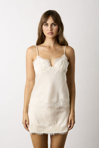 Noelle Satin Floral Lace Trim Bow Cami Top in Cream