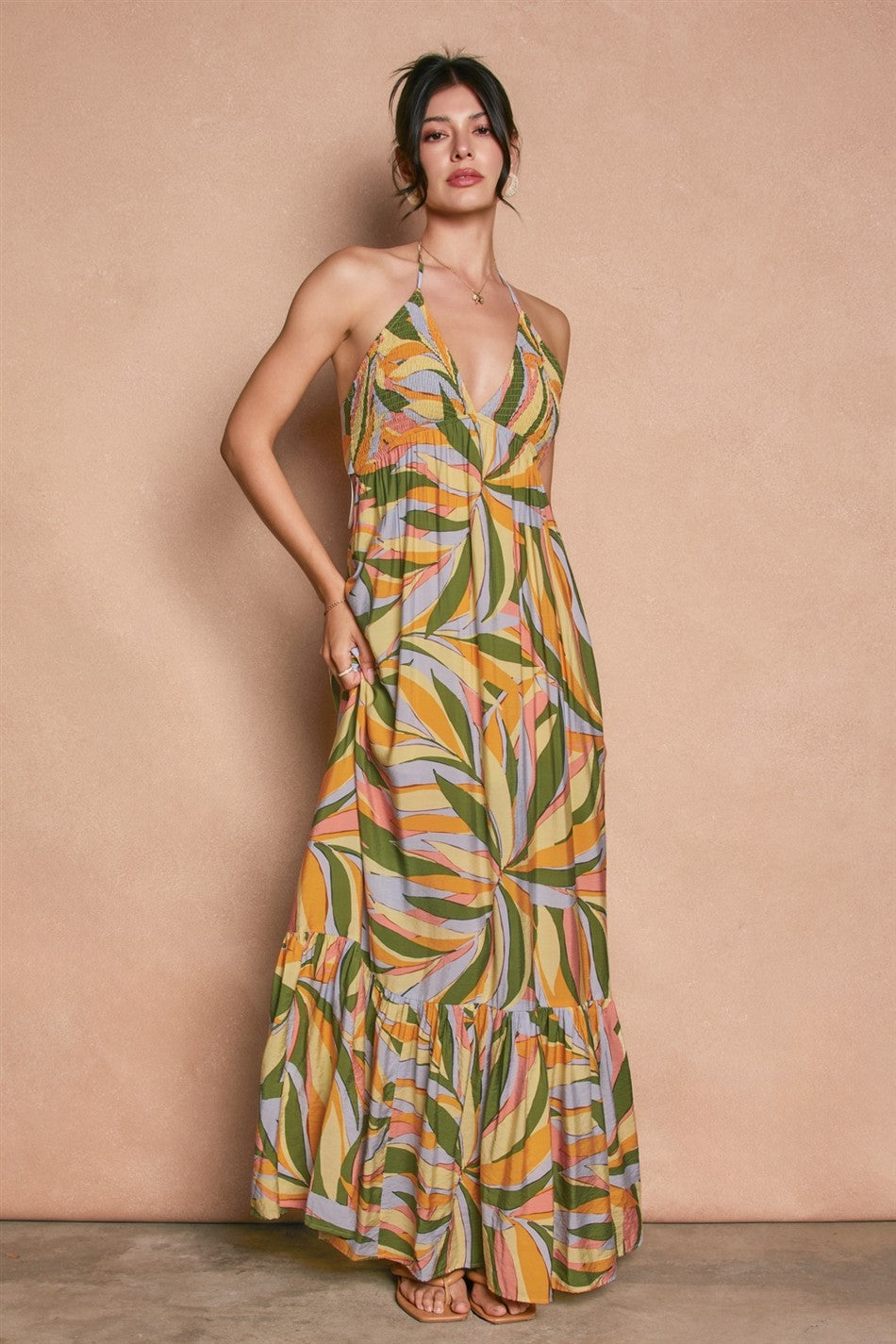 Coco Print Halter Maxi Dress