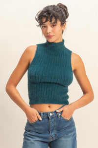 Ribbed Sleeveless High Neck Sweater Top More Colors