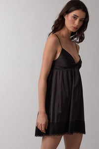 Satin Twist Front Dress in Black