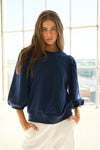French Terry Puff Sleeve Sweatshirt in Navy