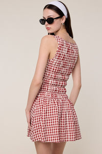 Checkered Tiered Fit and Flare Mini Dress