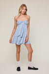 Pale Color Floral Open Back Mini Dress in Light Blue
