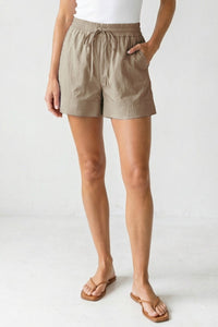 Sun Chaser Contrast Stitch Pull-On Shorts in Taupe