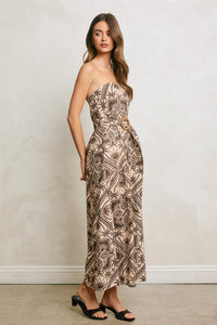 Bali Tropical Print Strapless Belted Maxi Dress