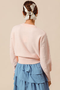 Adrienne Pearl Embelished Sweater in Blush