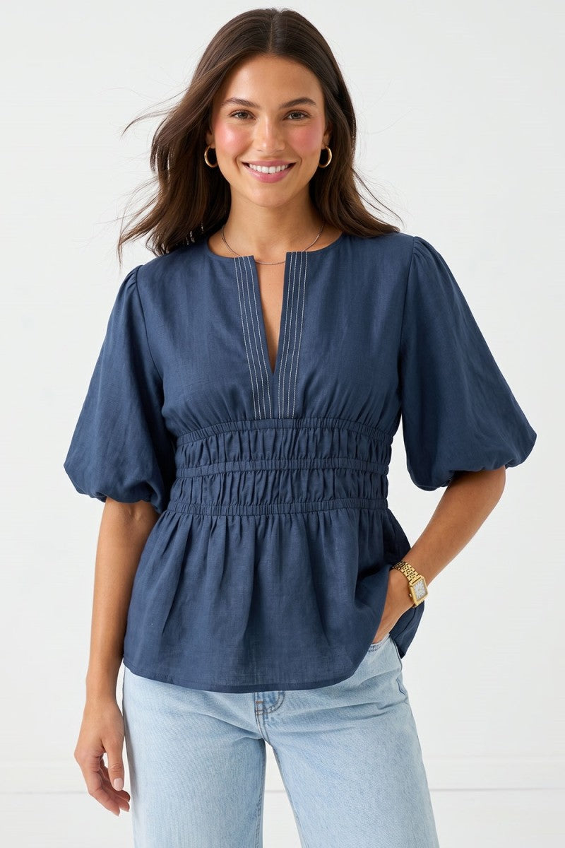 Viviane Puff Sleeve Linen Blouse