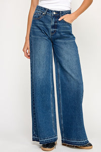 Raw Hem Wide Leg Jeam