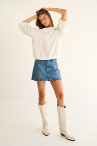 French Terry Puff Sleeve Sweatshirt in Heather Grey