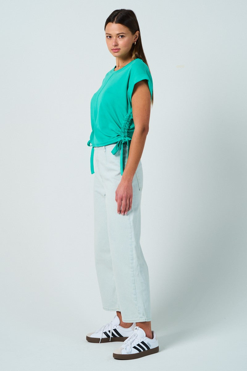Rachel Tie Side Tee Top In Emerald