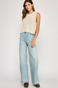 Sleeveless Sweater Knit Top Ecru
