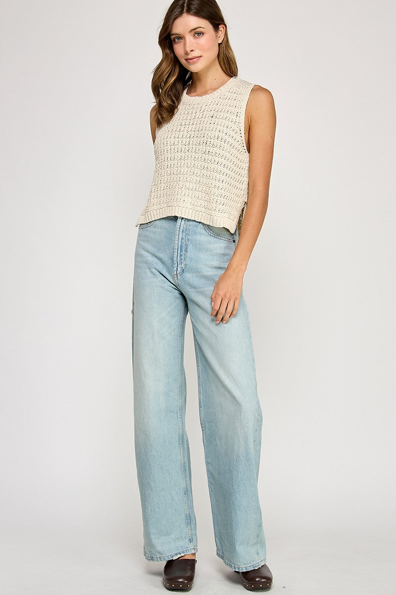 Sleeveless Sweater Knit Top Ecru