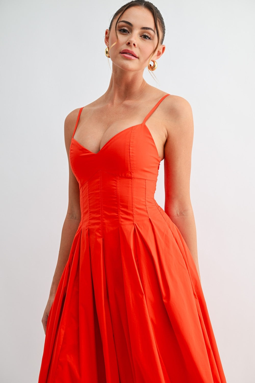 Tomato Red Corset Midi Dress XSMALL / Red