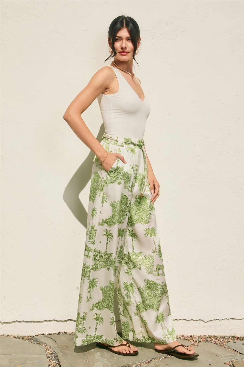 Jungle Print Wide Leg Pants
