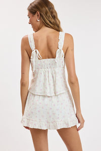 Rosette Floral Eyelet Ruffle Top & Mini Skirt Set