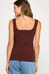 Sweetheart Neck Button Front Top in Chocolate