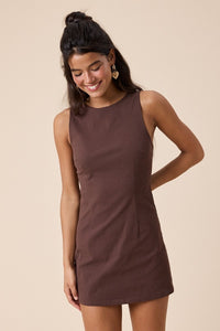 Everyday Chic Boat Neck Mini Dress in Chocolate