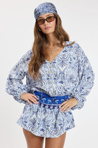 Wild Bloom Border Print Puff Sleeve Mini Dress