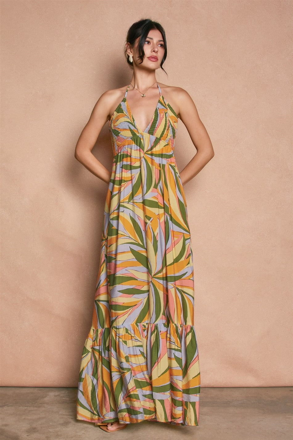 Coco Print Halter Maxi Dress