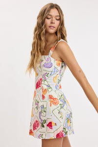 Citrus Squeeze Fruit Tile Print Mini Dress