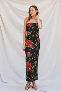 Midnight Garden Straplesss Tie Back maxi Dress