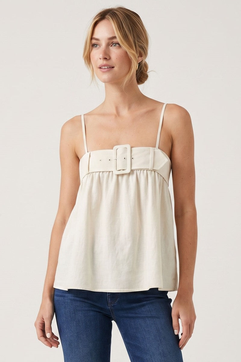 Arabella Buckle Detail Sleeveless Top in Ivory