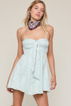 Pale Color Floral Open Back Mini Dress in Celery