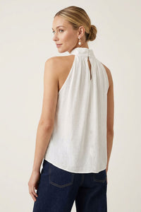 Solange High Neck Stud Detail Satin Top in Ivory