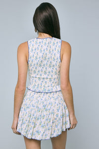 Ditsy Floral Smock Top & Mini Skort Set in Blue