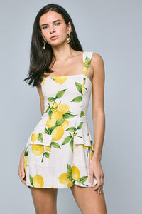 Linen Blend Picking Lemon Micro Mini Dress